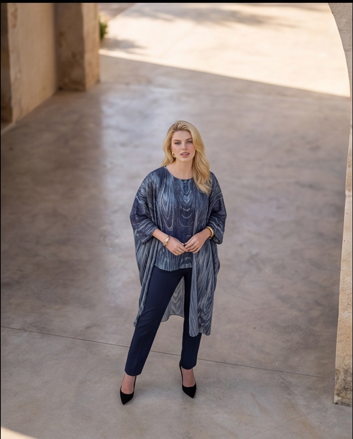 Kimono Coprispalle Midi Multicolore - Optical Blu