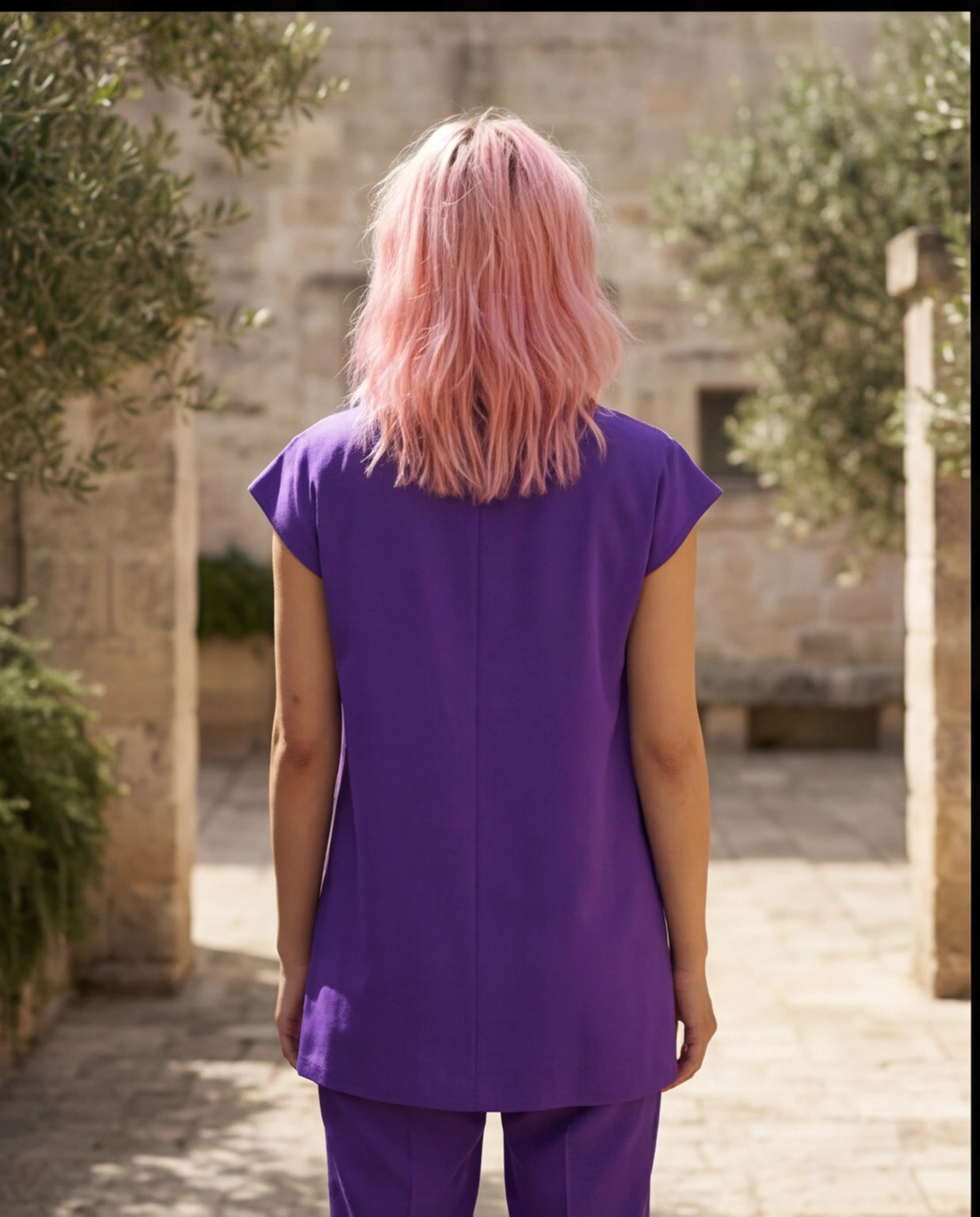 Set completo top lungo e pantalone viola - PREORDINA