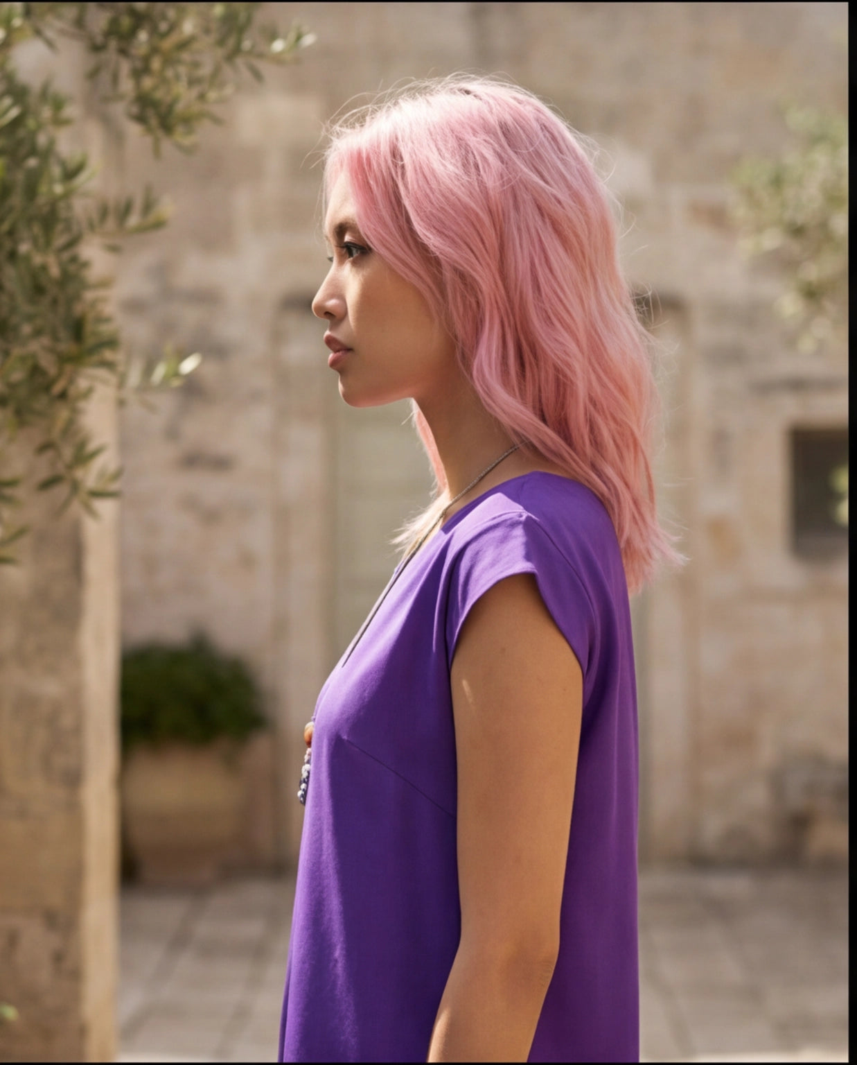 Set completo top lungo e pantalone viola - PREORDINA