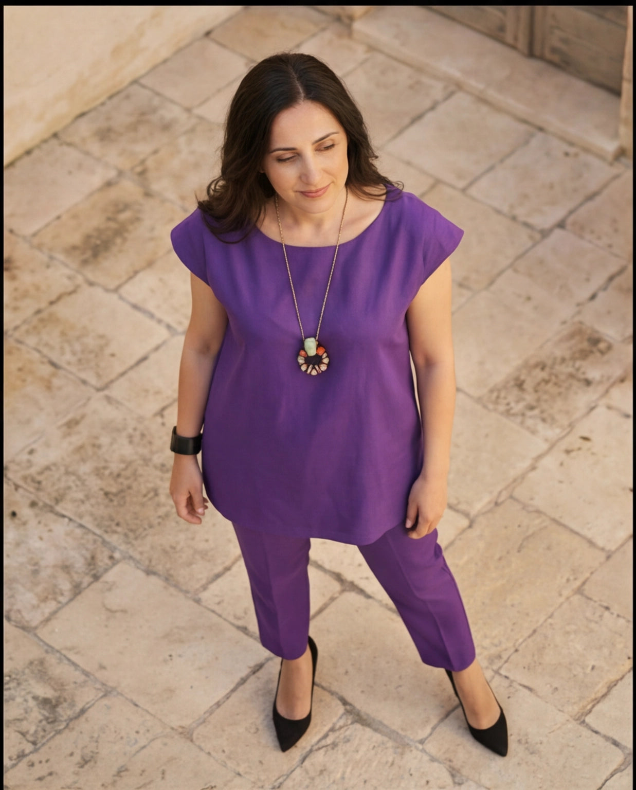 Set completo top lungo e pantalone viola - PREORDINA