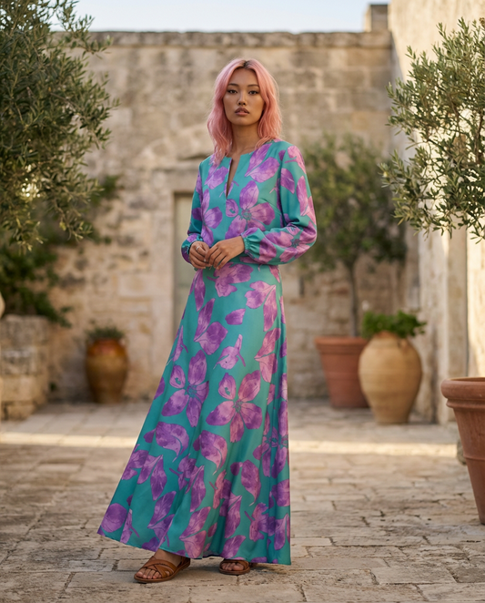 Set completo coordinato floreale verde rosa lilla