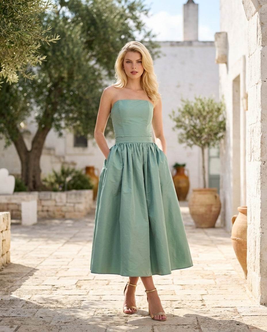 56. Set completo due pezzi - bustier e gonna in taffetà verde acqua - PREORDINA