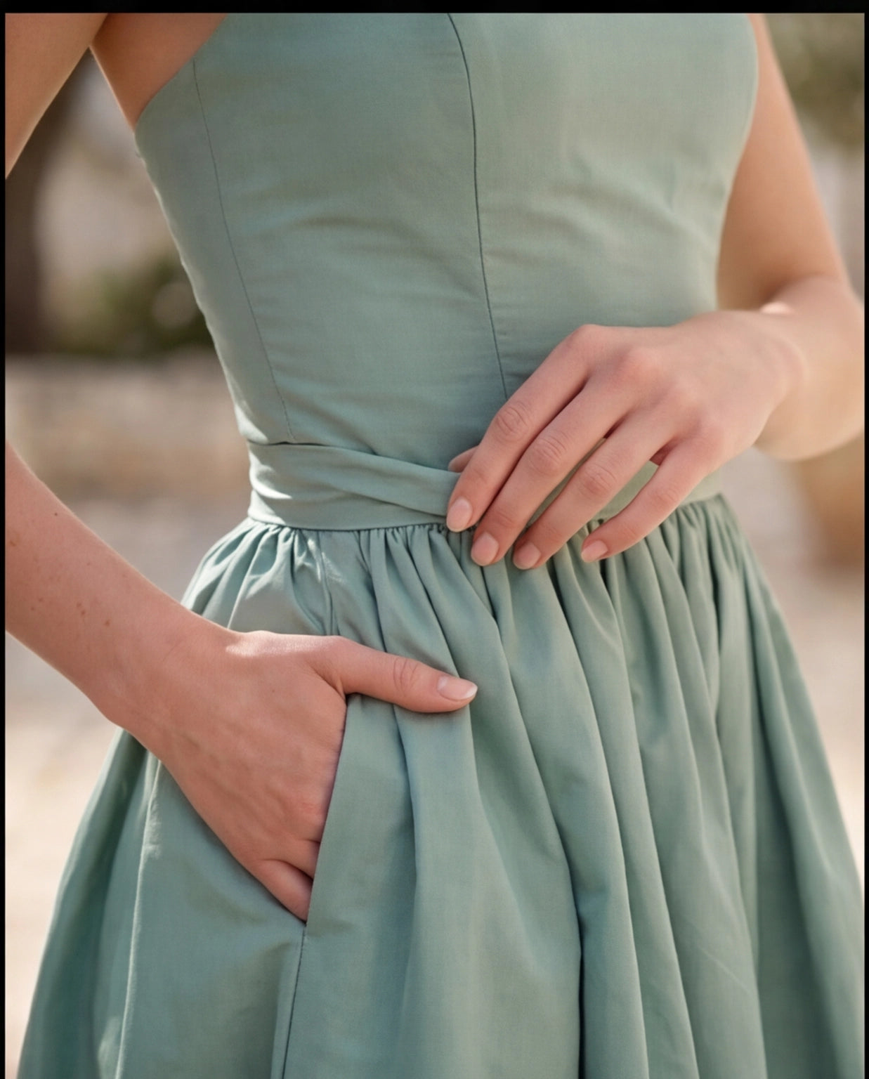 56. Set completo due pezzi - bustier e gonna in taffetà verde acqua - PREORDINA