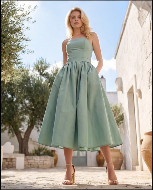 56. Set completo due pezzi - bustier e gonna in taffetà verde acqua - PREORDINA