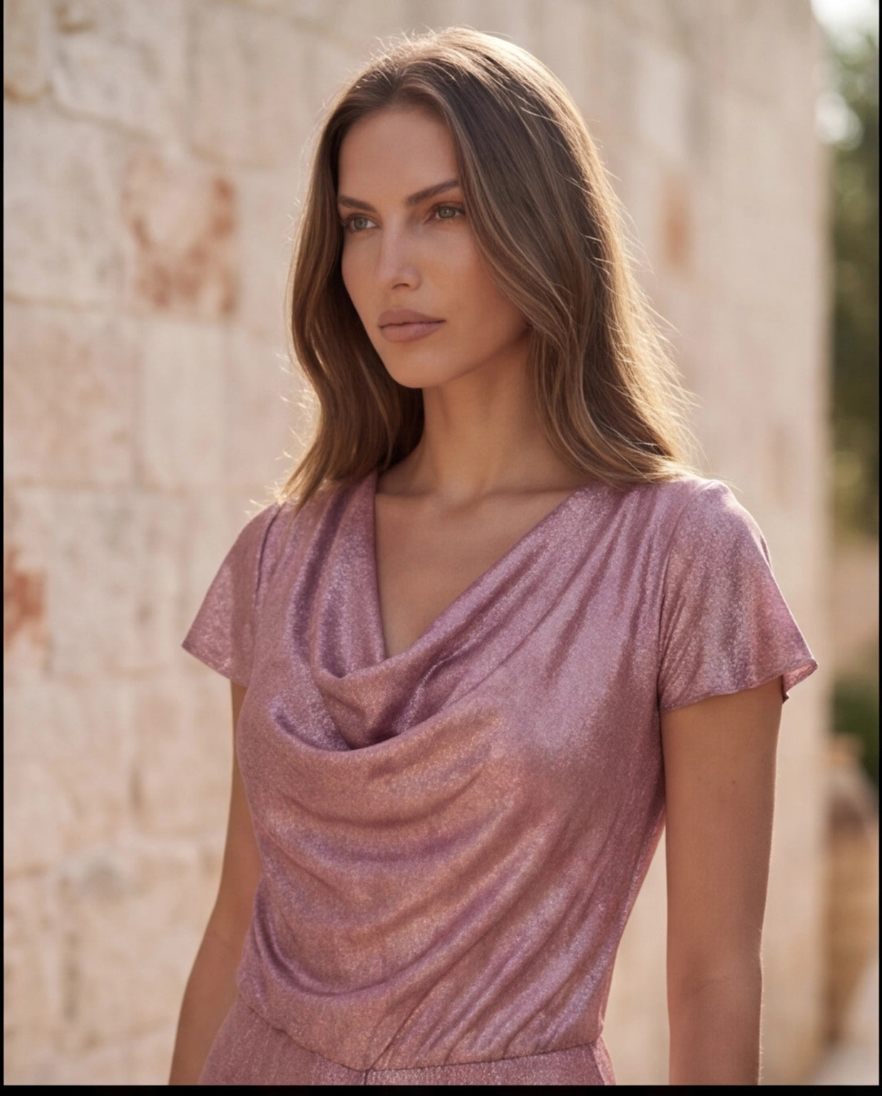 60. Tuta elegante rosa metallizzato