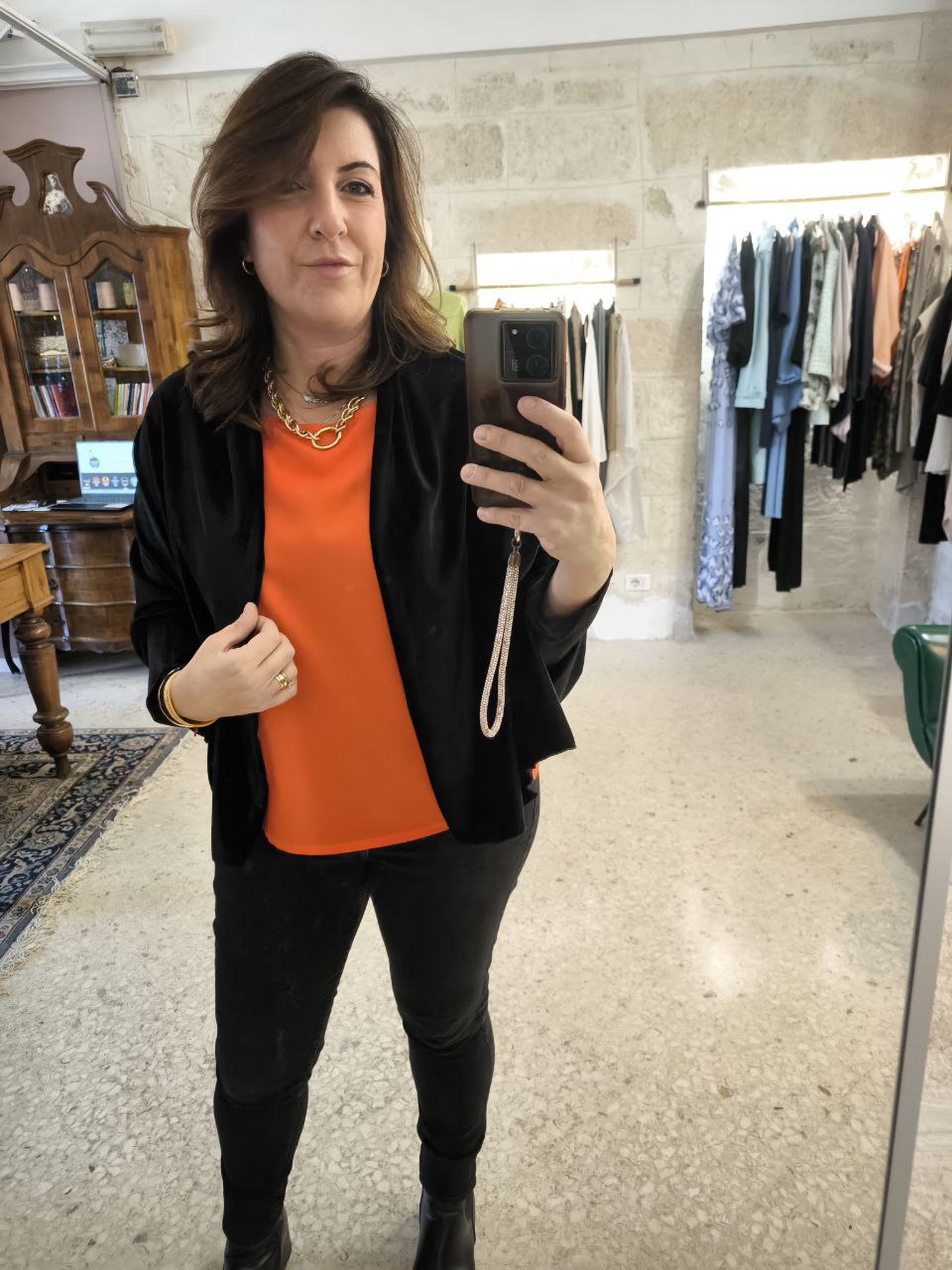 Coprispalle geometrico in velluto fluido effetto stola  con maniche