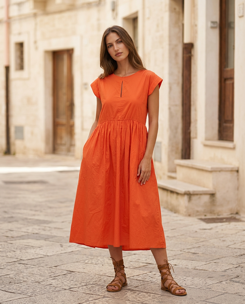 75. Vestito fresco comodo in cotone grigio melange con tasche